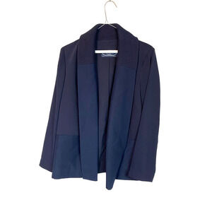 Magaschoni open silk cashmere knit collar navy blazer size 4
